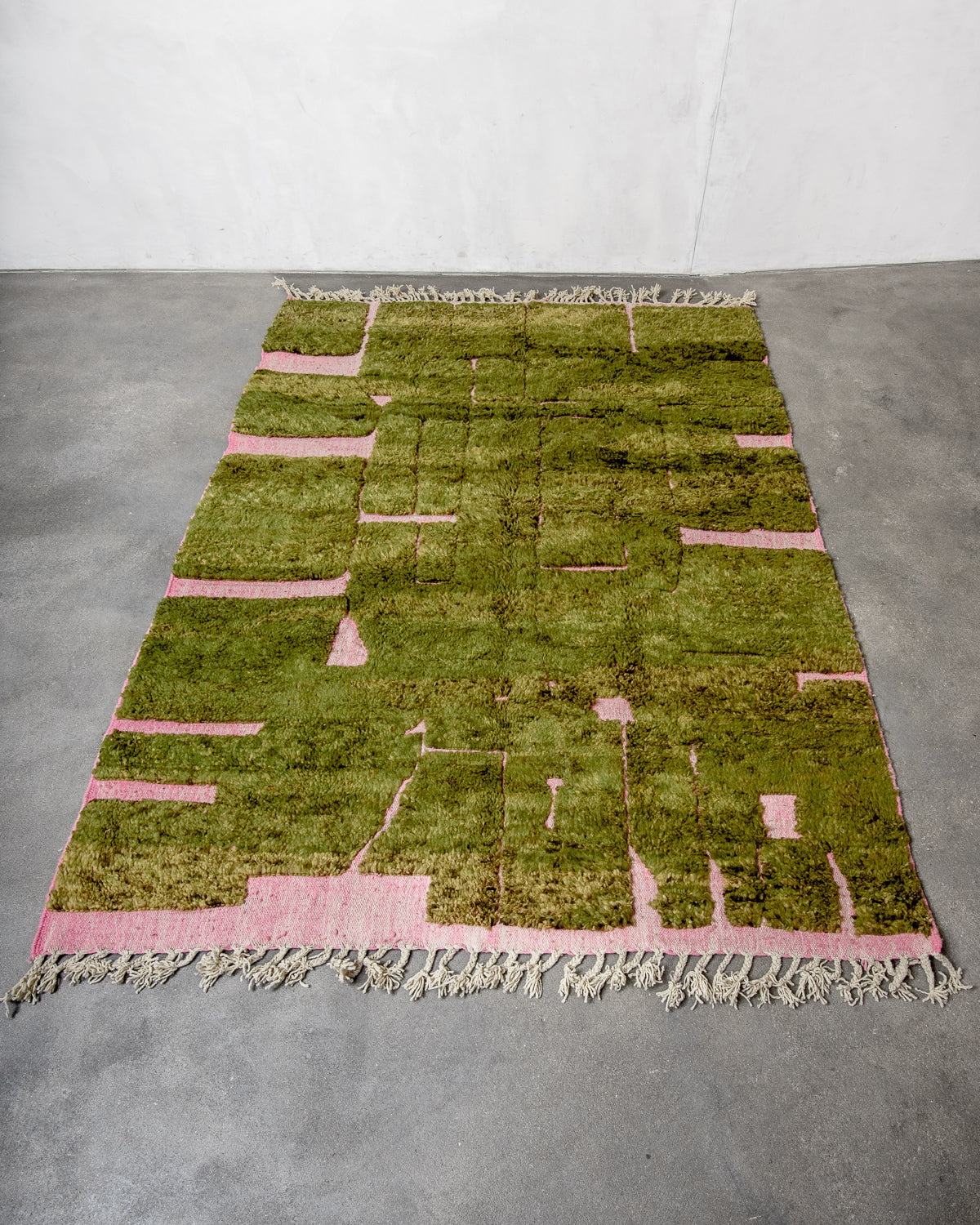 Modern, designer, handcrafted Berber rug from Morocco. Beniourain carpet with beautiful colours and patterns and fluffy wool texture.